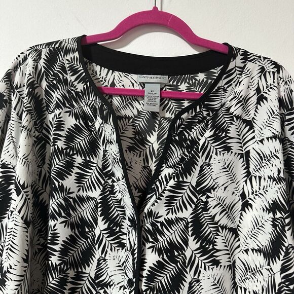 Catherines Women’s Blouse Size 4X 30 32 W Roll Tab Sleeve Button Front Shirt - Picture 2 of 7